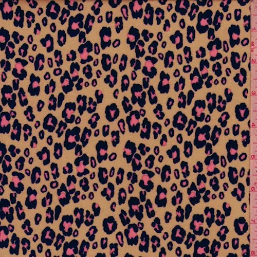 1 3/4 YD PC-Stone/Neon Pink Cheetah Double Brushed Jersey Knit Fabric