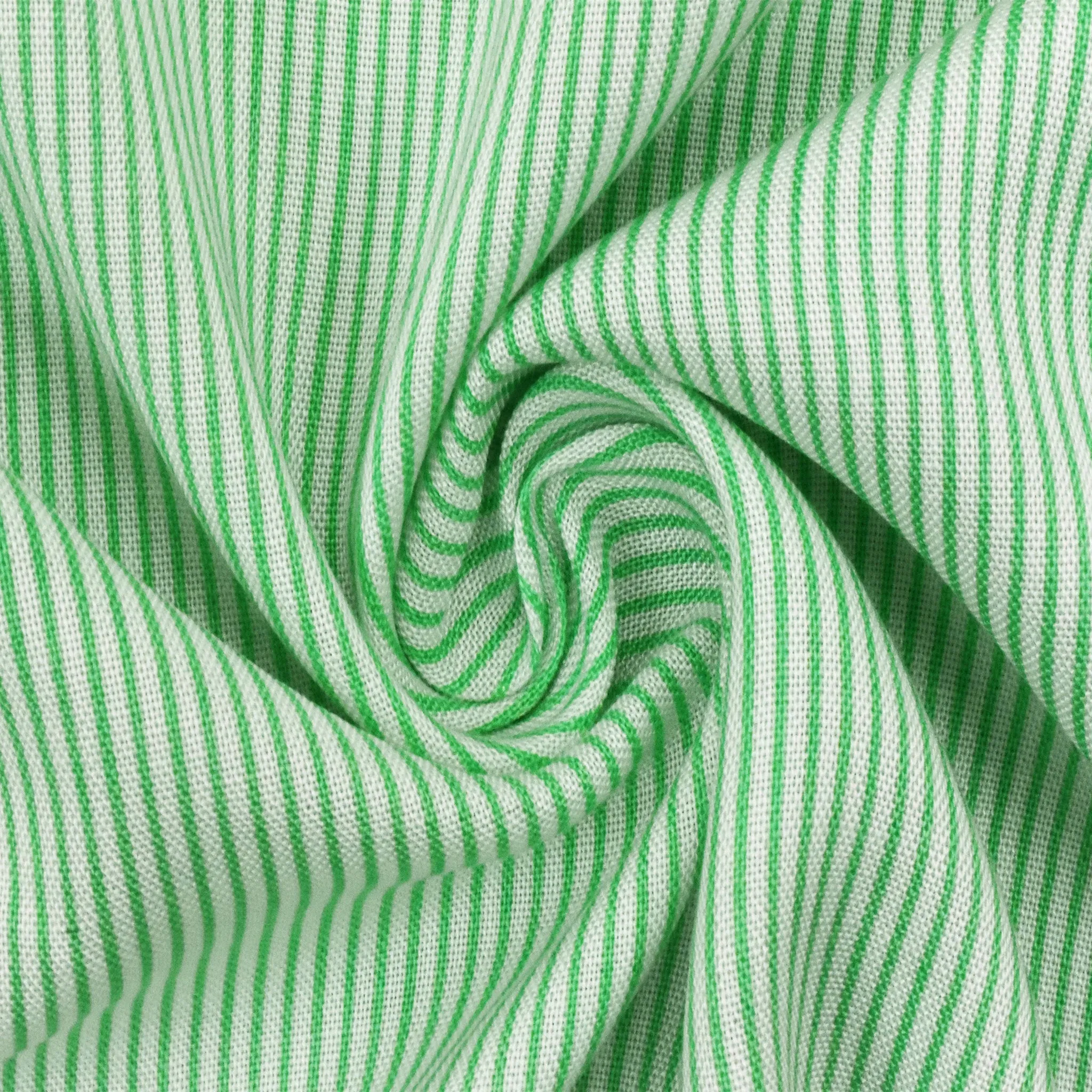 1 YD PC-Fresh Green-White Stripe Printed Cotton Lawn Woven Fabric