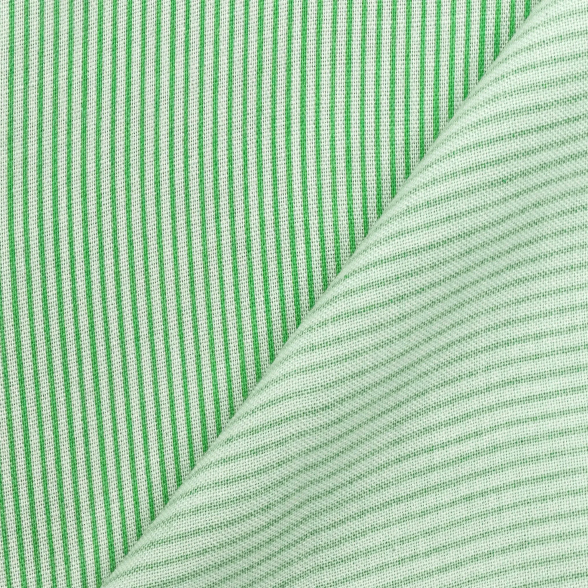 1 YD PC-Fresh Green-White Stripe Printed Cotton Lawn Woven Fabric