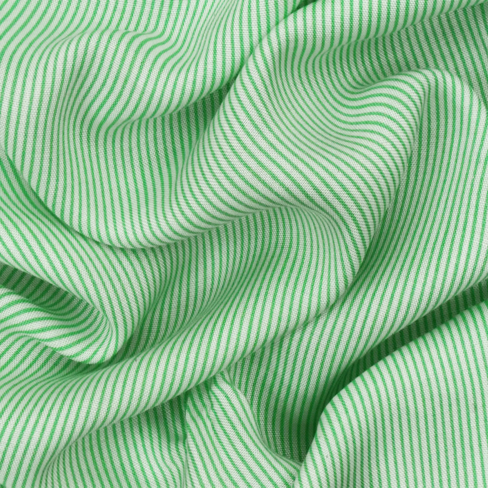 1 YD PC-Fresh Green-White Stripe Printed Cotton Lawn Woven Fabric