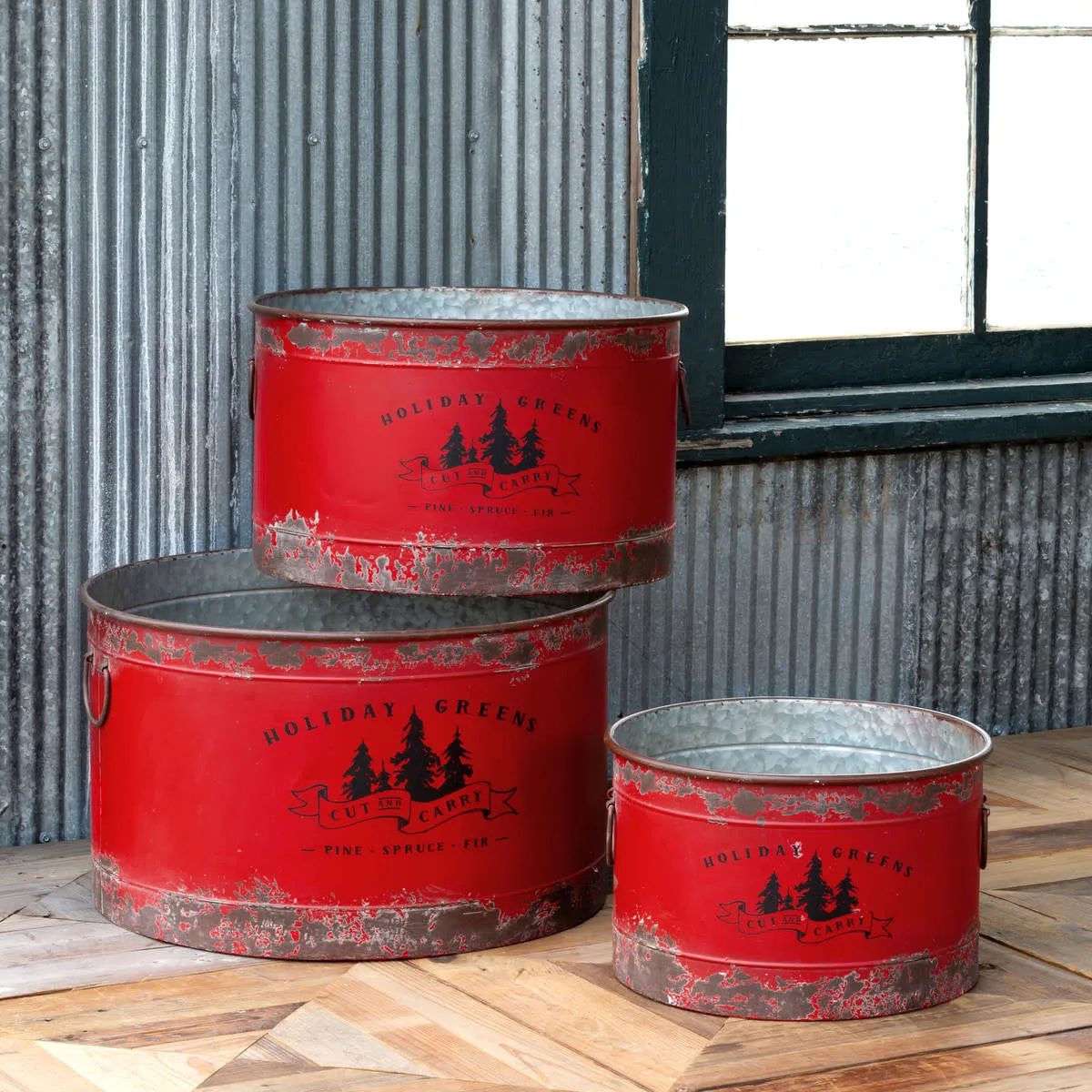 14" Antique Red Metal Tree Pot