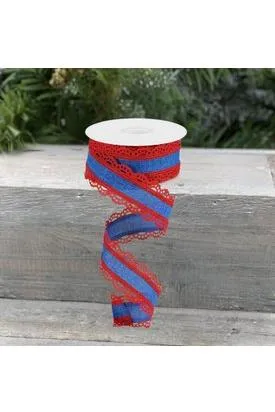 1.5" Scalloped Edge Ribbon: Red and Royal Blue (10 Yard)