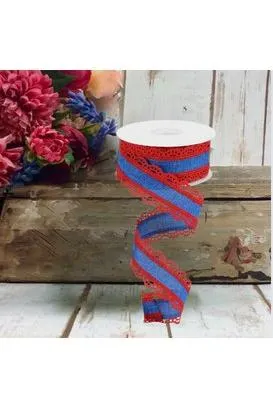 1.5" Scalloped Edge Ribbon: Red and Royal Blue (10 Yard)