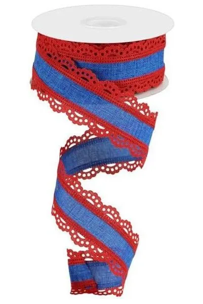 1.5" Scalloped Edge Ribbon: Red and Royal Blue (10 Yard)