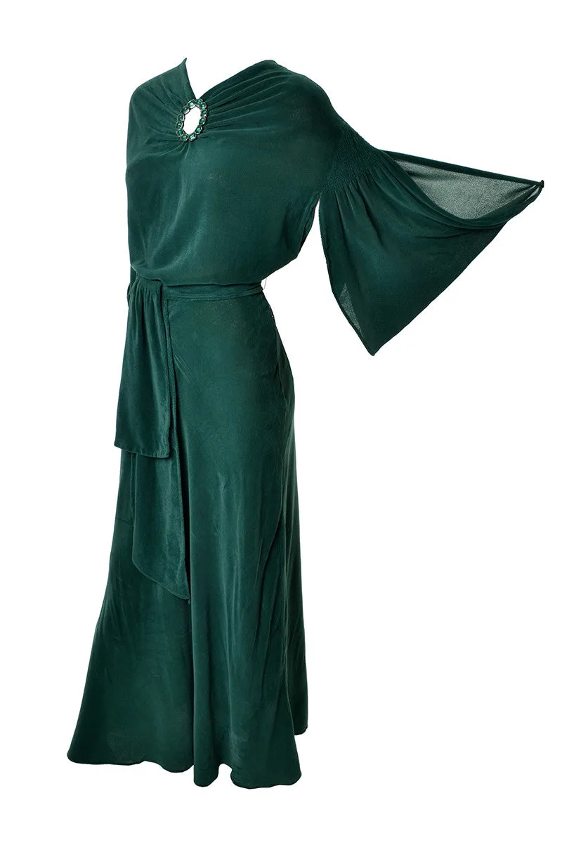 1930's Plush Green Velveteen Vintage Hostess Gown Robe 8