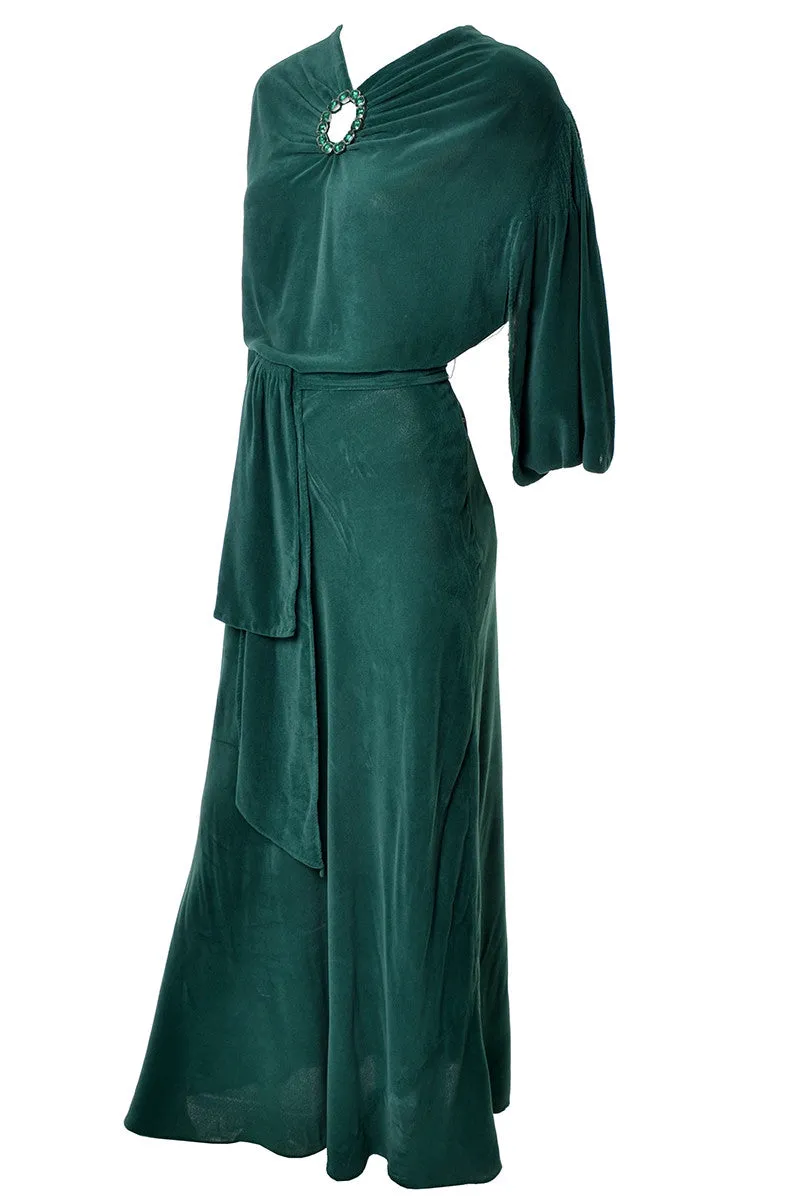 1930's Plush Green Velveteen Vintage Hostess Gown Robe 8