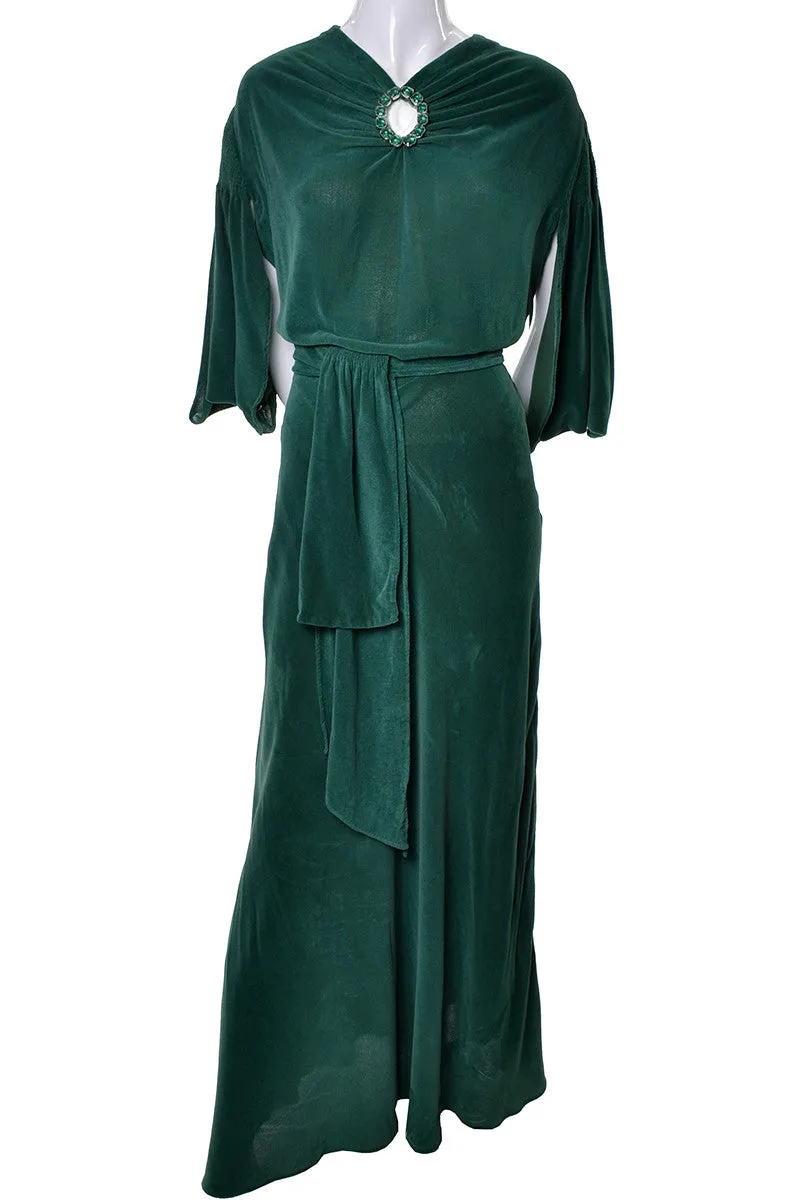 1930's Plush Green Velveteen Vintage Hostess Gown Robe 8