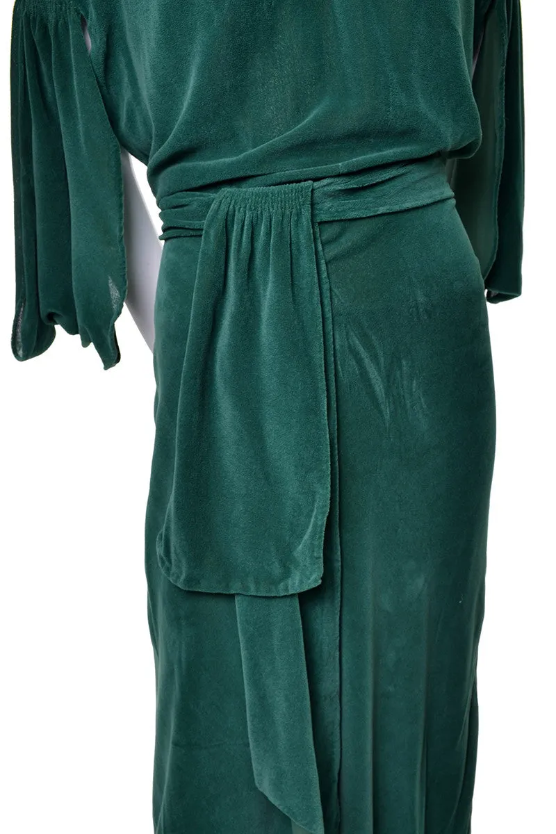 1930's Plush Green Velveteen Vintage Hostess Gown Robe 8