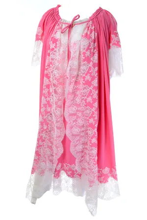 1960's Rare Vintage Pink Peignoir Set Robe and Nightgown with Lace M/L