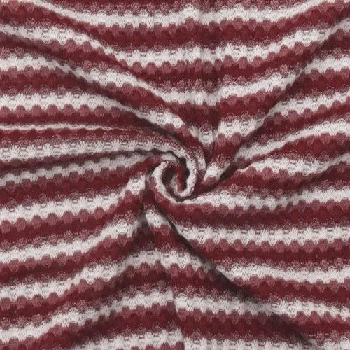 2 YD PC-Burgundy/Mauve/White Striped Waffle Knit Fabric