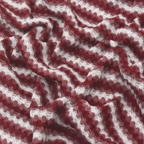 2 YD PC-Burgundy/Mauve/White Striped Waffle Knit Fabric