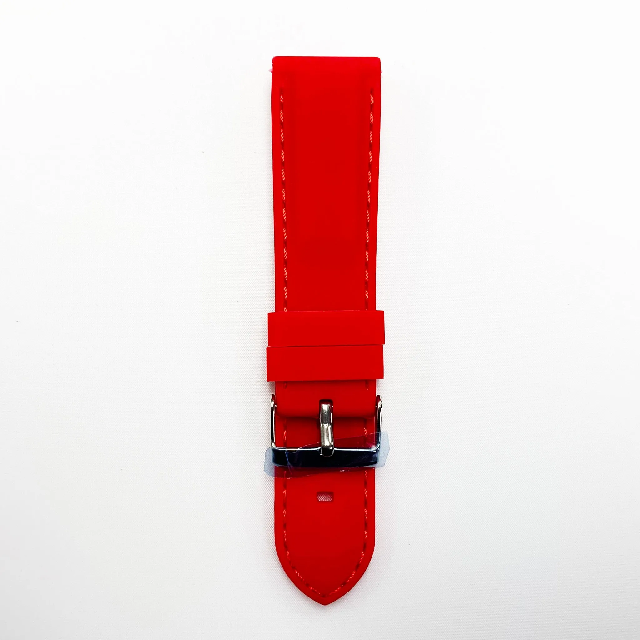 22 MM Silicone Padded Red Stitched Watch Band Red Color Quick Release Regular Size Watch Strap