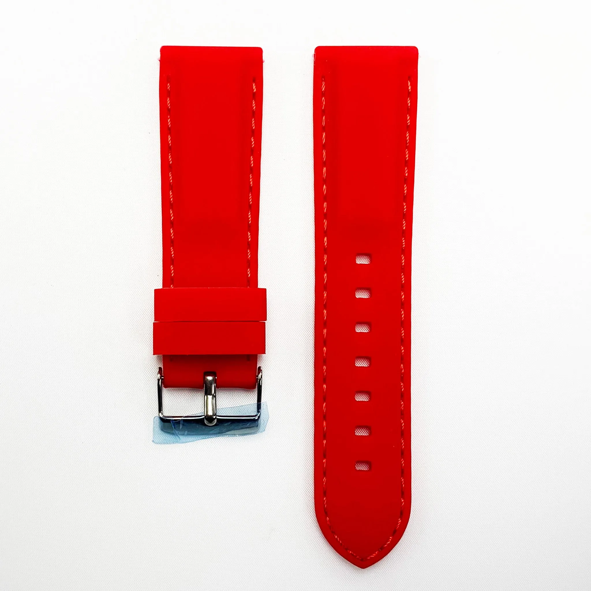 22 MM Silicone Padded Red Stitched Watch Band Red Color Quick Release Regular Size Watch Strap