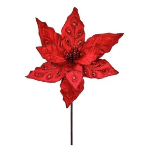 24" Red Velvet Jewel Poinsettia Stem Set of 6