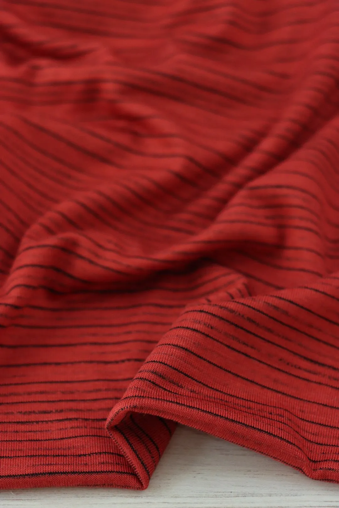 2YD 27IN REMNANT; Terracotta Sedona Mini Stripe Jersey