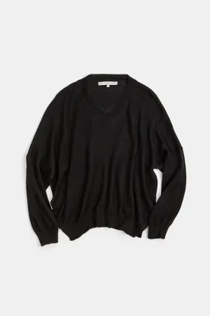 Anna Pima Cotton V Neck Pullover in Black