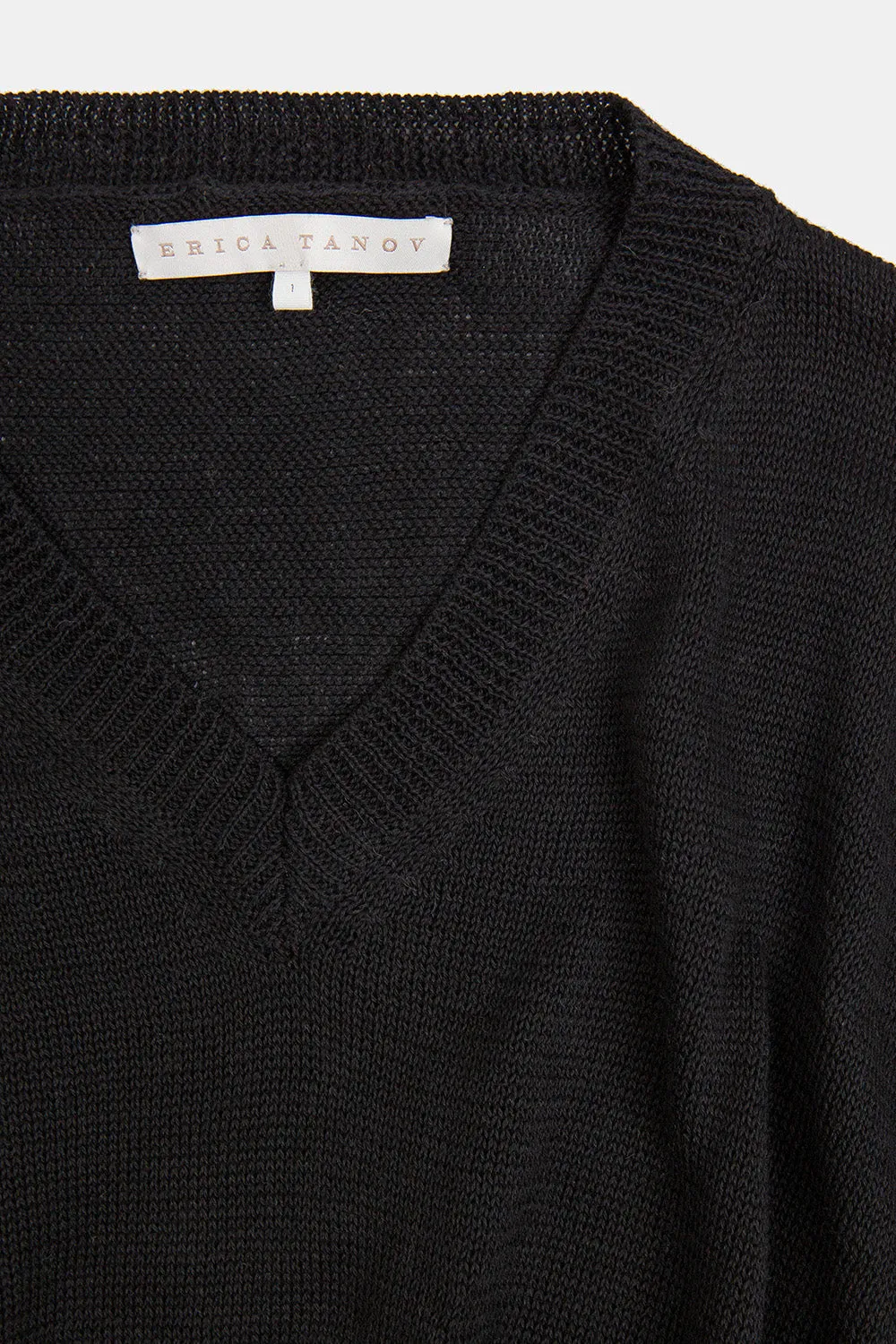 Anna Pima Cotton V Neck Pullover in Black