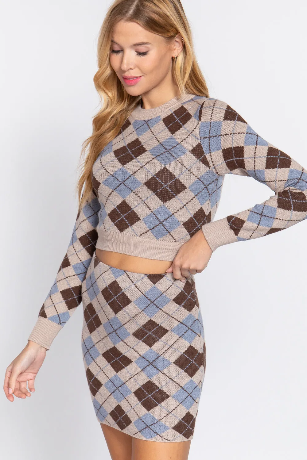 Argyle Jacquard Crop Sweater