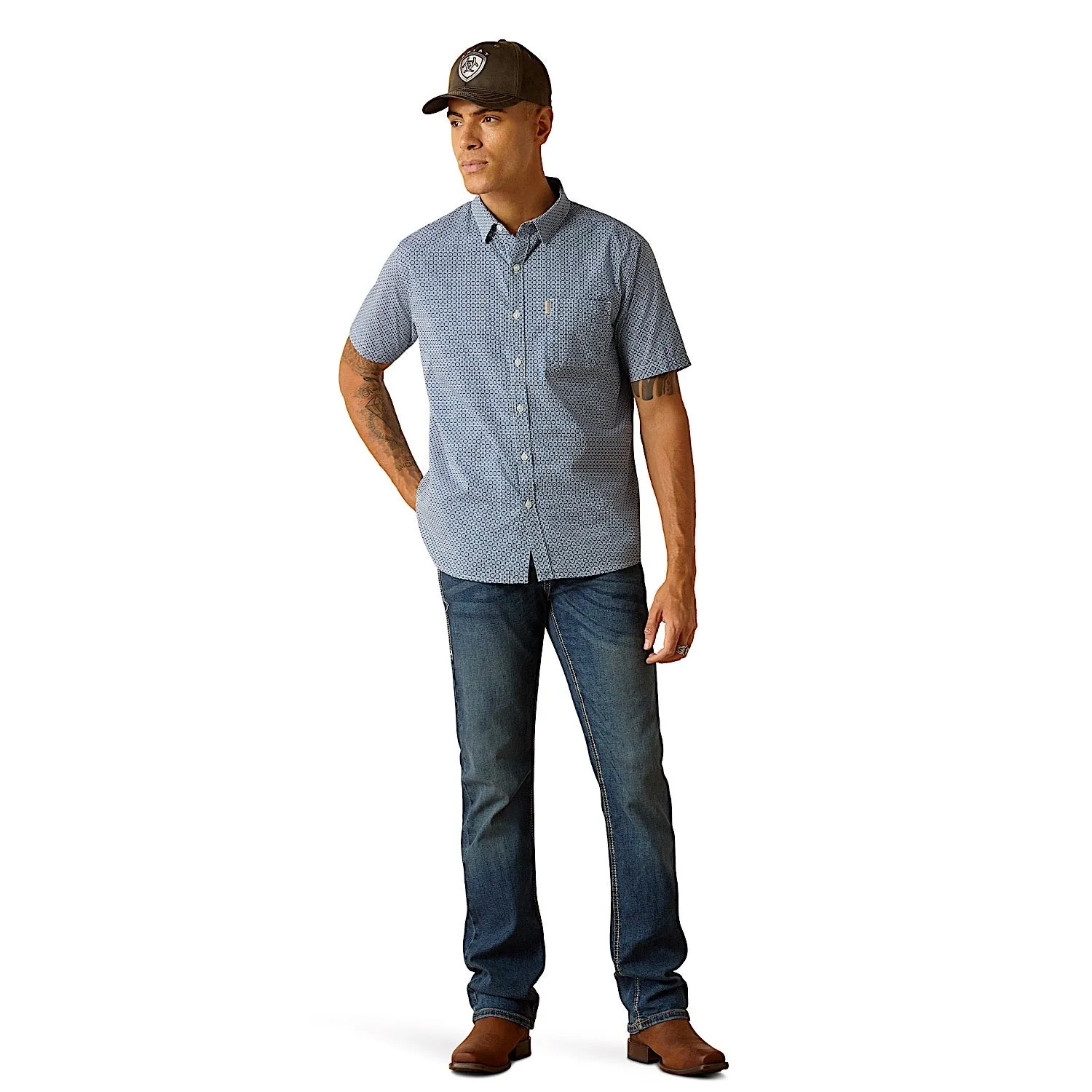 Ariat Men's Modern Fit Miller Short Sleeve Shirt Blue Ridge