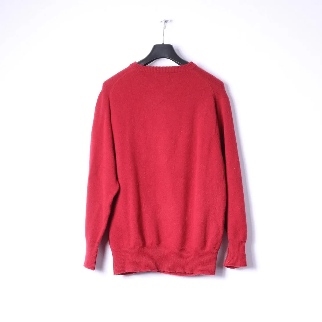 Barbour Mens L Jumper Red Pure New Wool Crew Neck Classic Sweater