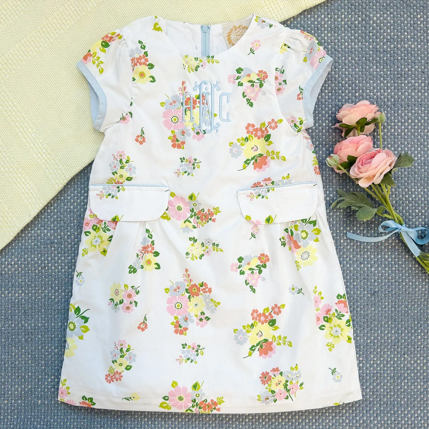 Betts Bow Dress - Biltmore Blooms with Buckhead Blue