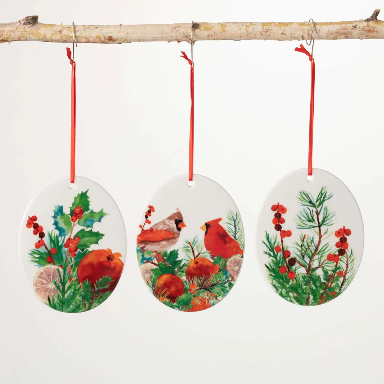 Bird & Fruit Ornament,Set Of 3