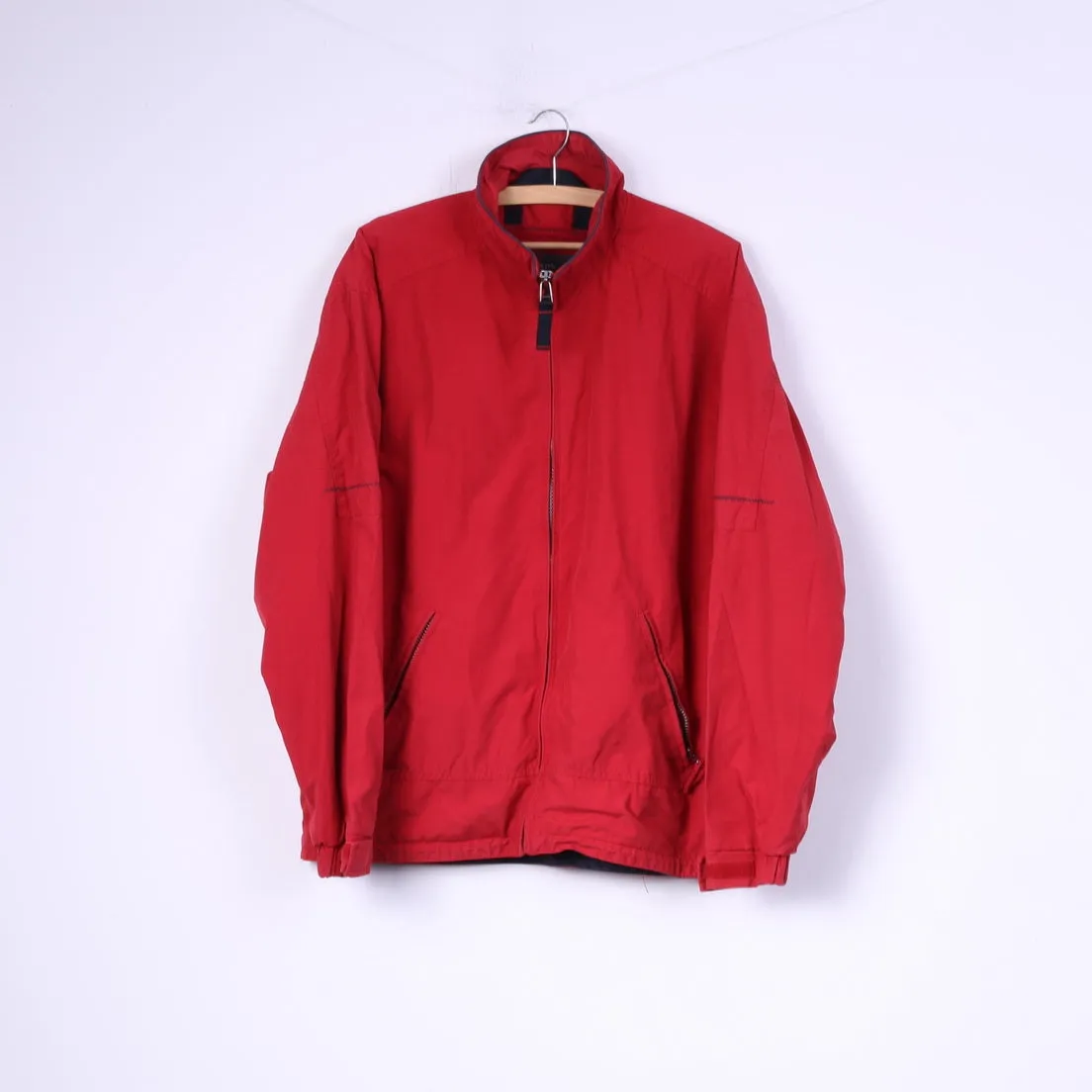 Bison Men M Jacket Red Cotton Nylon Blend Lightweight Casual Zip Up Top