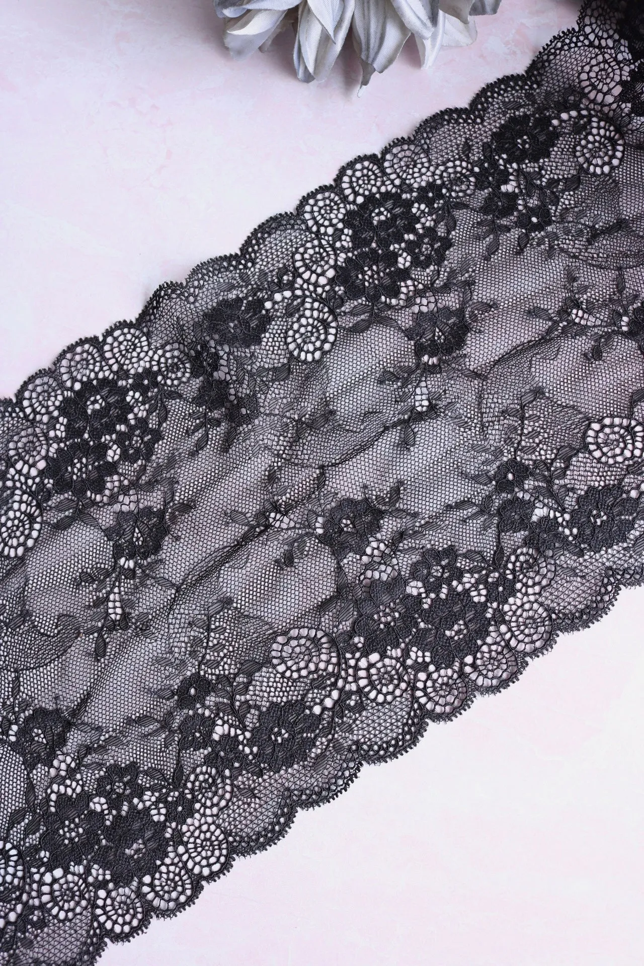 Black 8" Wide Stretch Lace