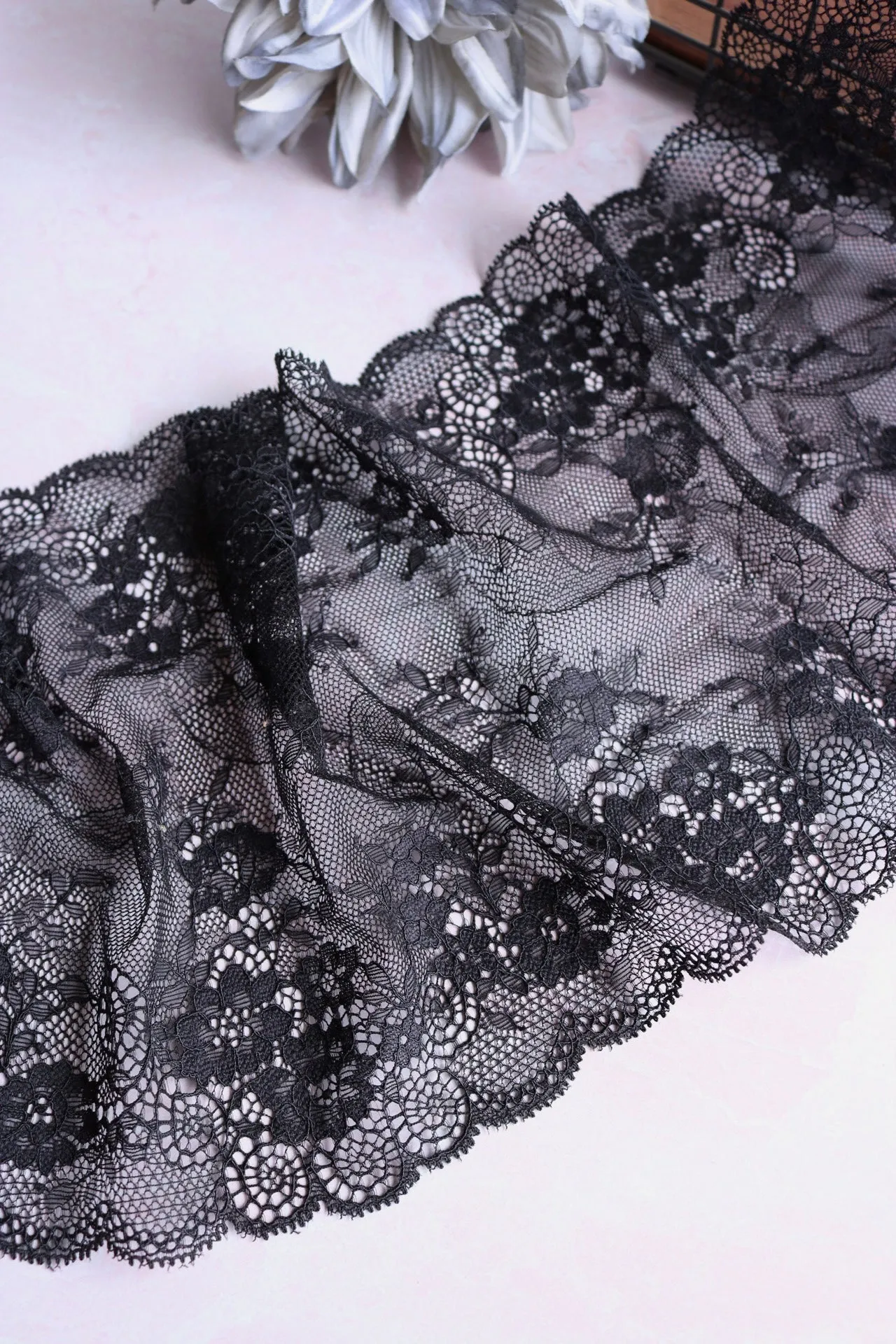 Black 8" Wide Stretch Lace