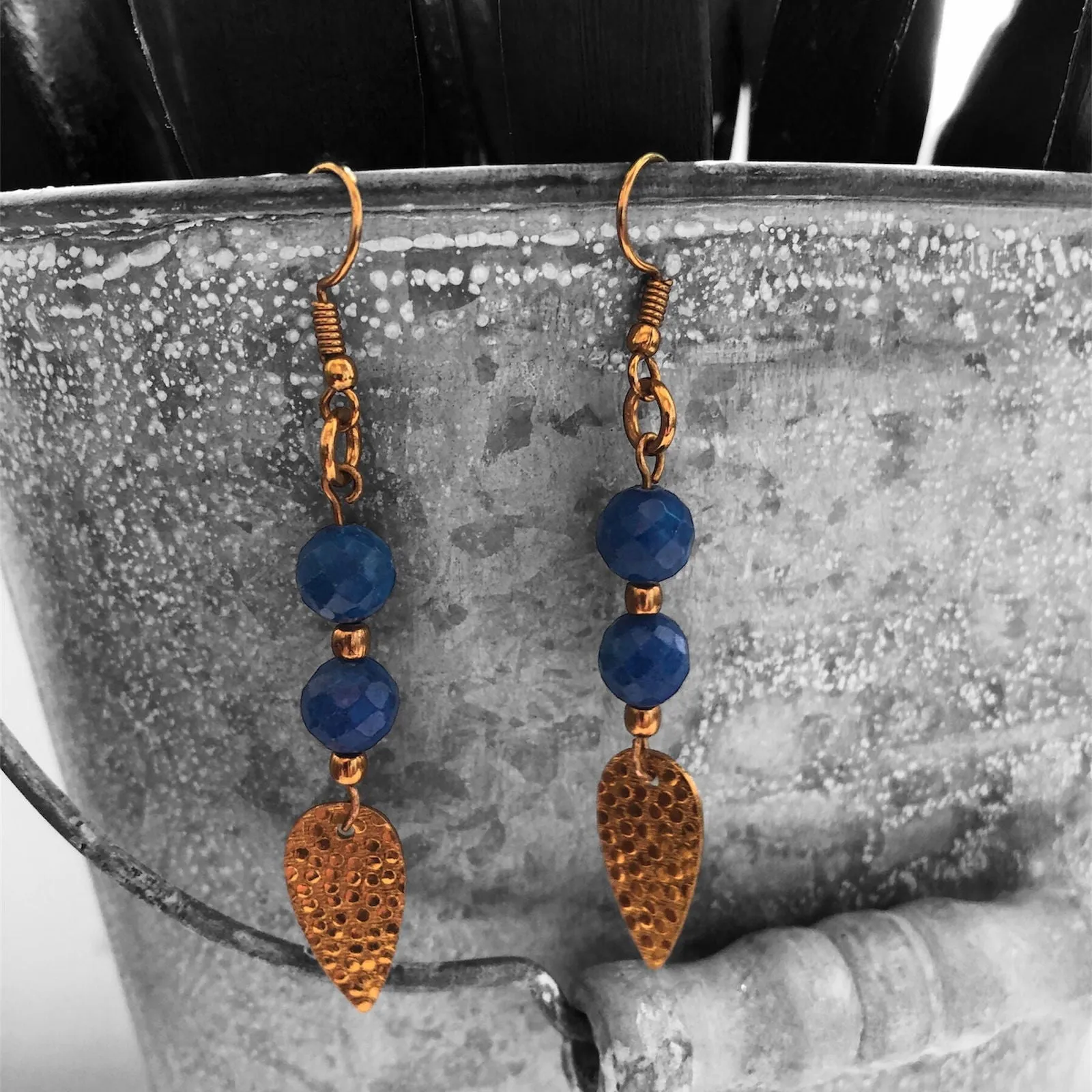 Blue Agate Gold Plated Dangle Earrings