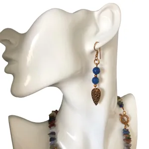 Blue Agate Gold Plated Dangle Earrings