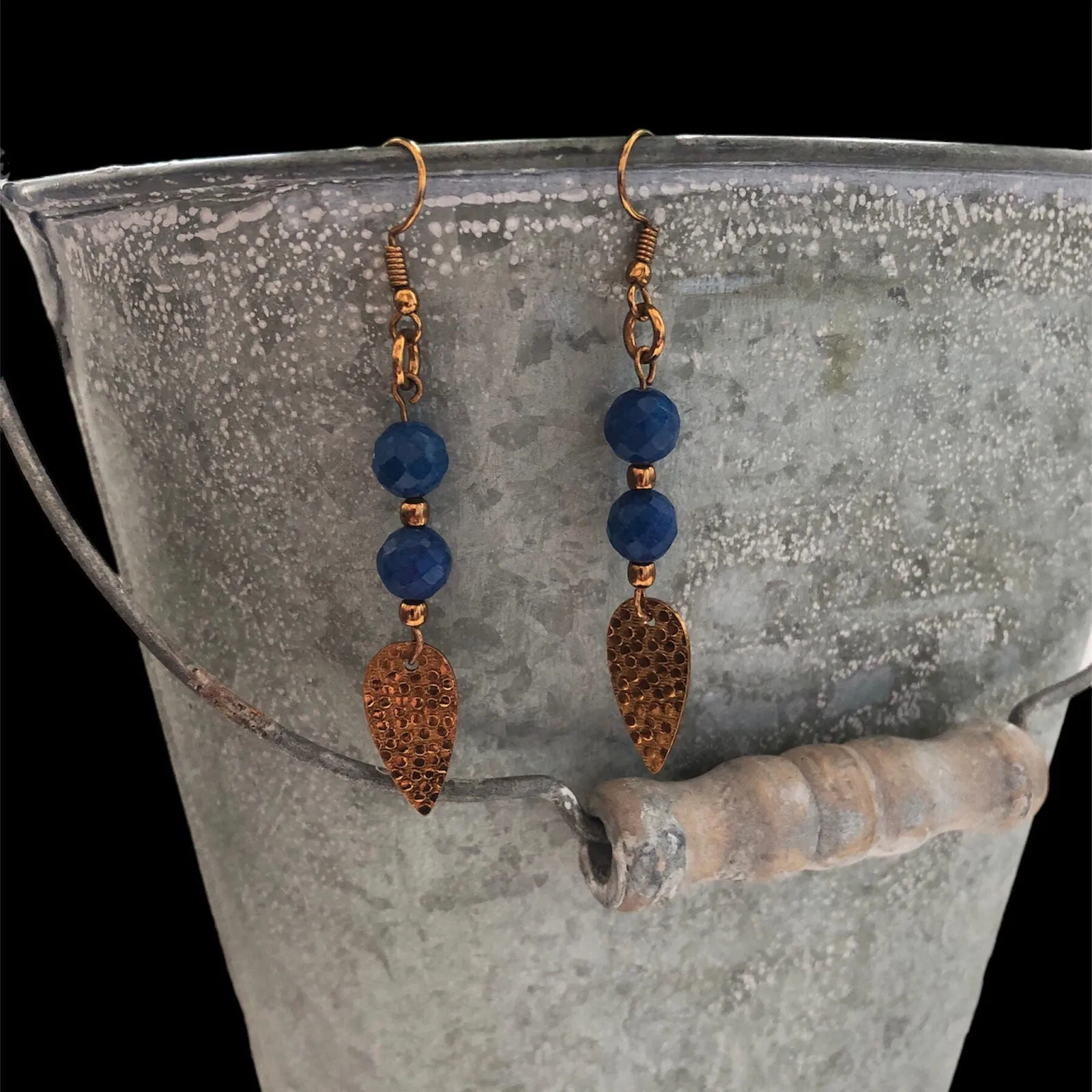 Blue Agate Gold Plated Dangle Earrings