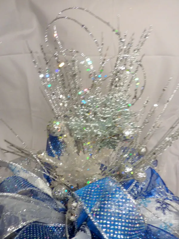 Blue and Silver ribbon tree topper, Christmas tree decorations