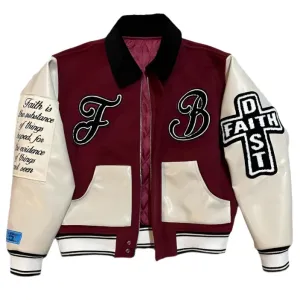 Burgundy Embroidered Baseball Jacket