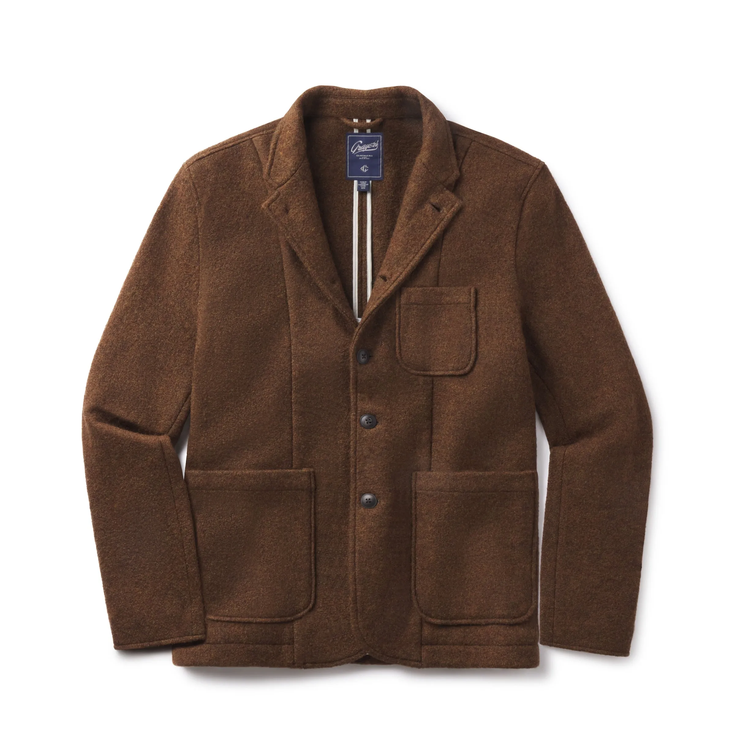 Tweedy Brown Wool Knitted Blazer by Burnham - Stylish & Cozy