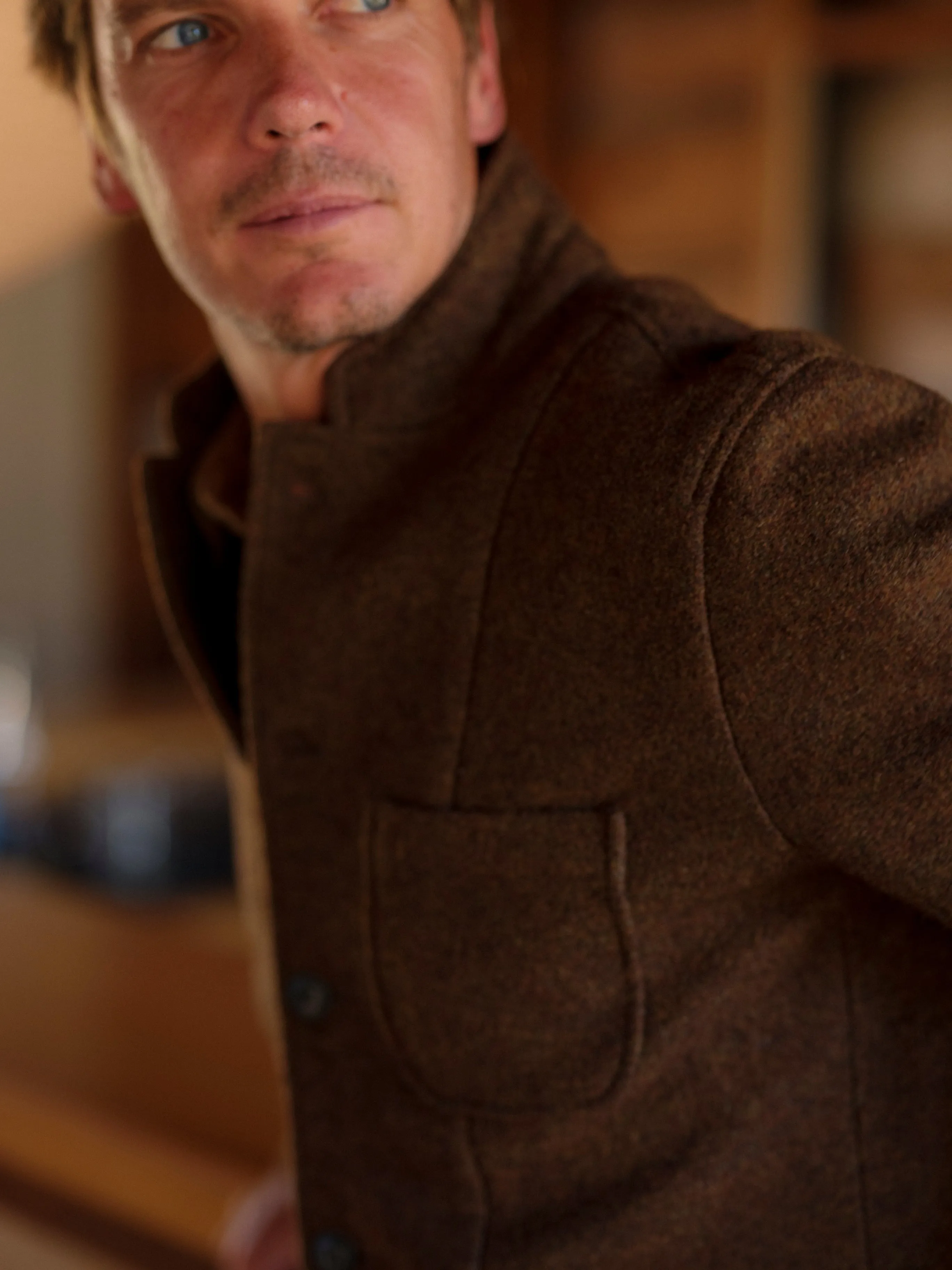 Tweedy Brown Wool Knitted Blazer by Burnham - Stylish & Cozy