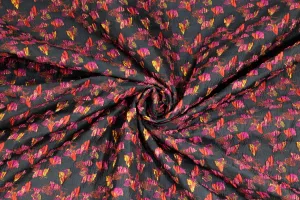 Butterfly Metallic Italian Brocade - Red / Black / Magenta