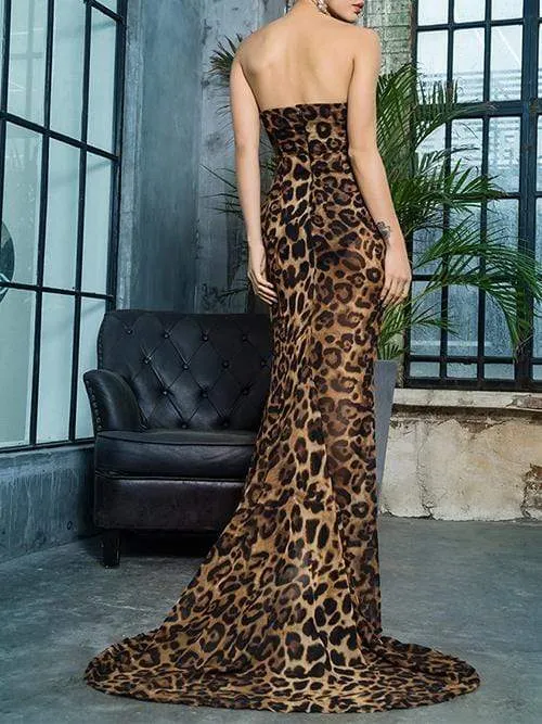 CARMINE Strapless Leopard Maxi Dress