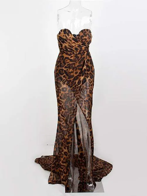 CARMINE Strapless Leopard Maxi Dress