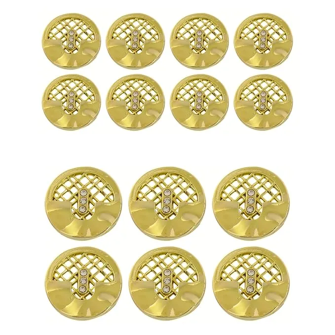 Circular Metal Buttons with Mesh Pattern (8 Small   6 Big)