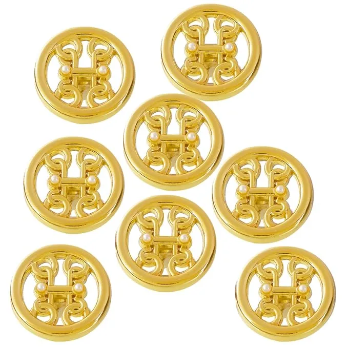 Circular Pearl and Gold Metal Buttons(7 Big   7 Small)