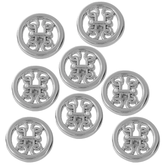 Circular Pearl and Silver Metal Buttons(8 Small   6 Big)