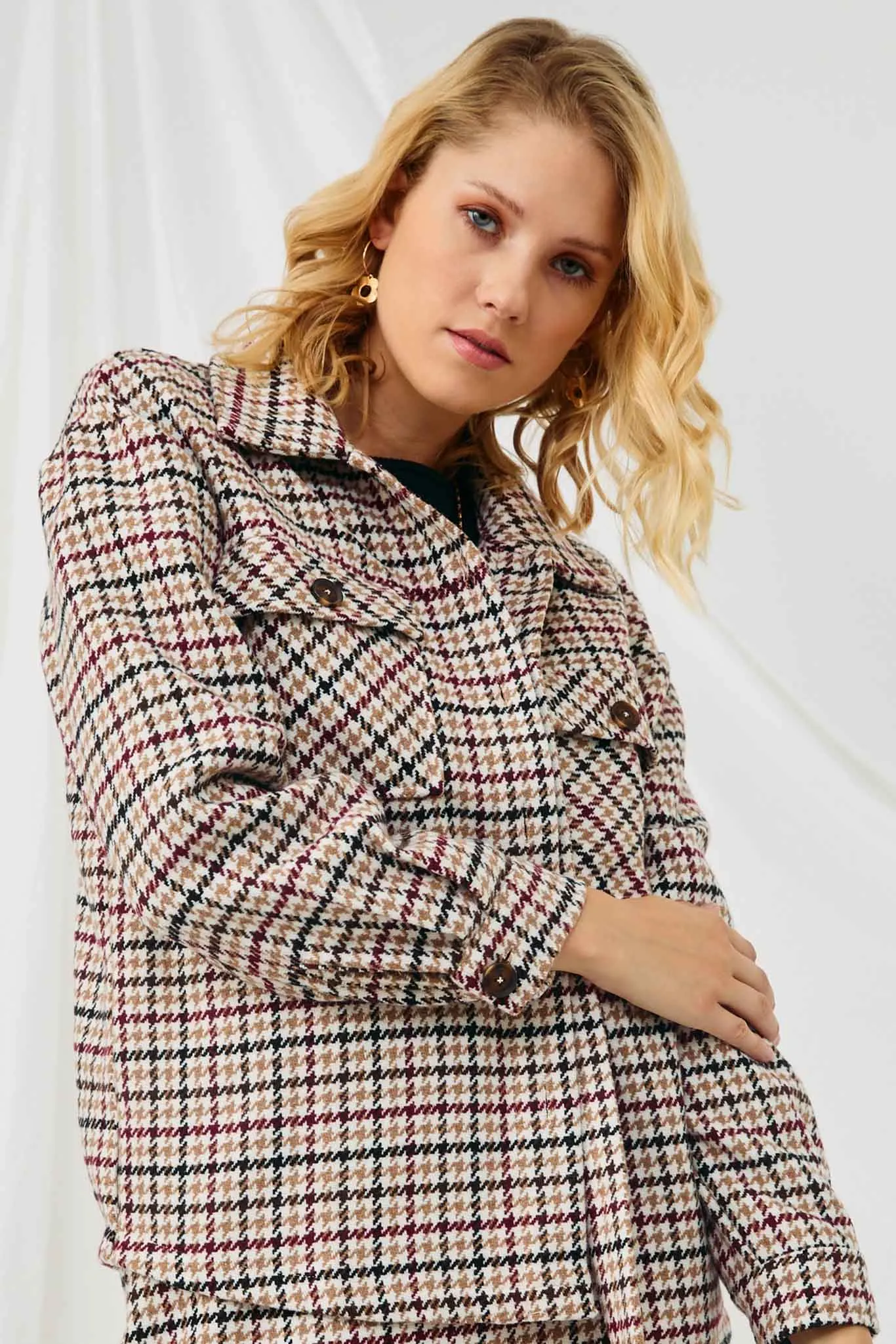 Colored Houndstooth Overshirt Jacket