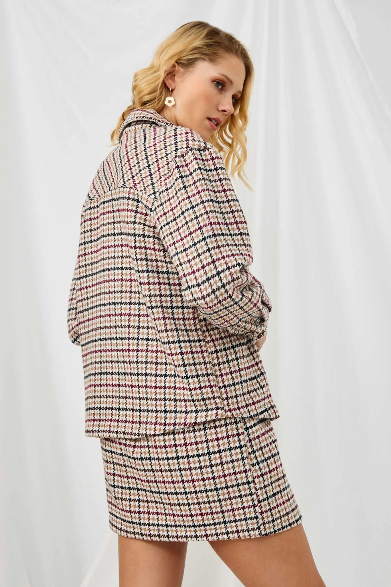 Colored Houndstooth Overshirt Jacket