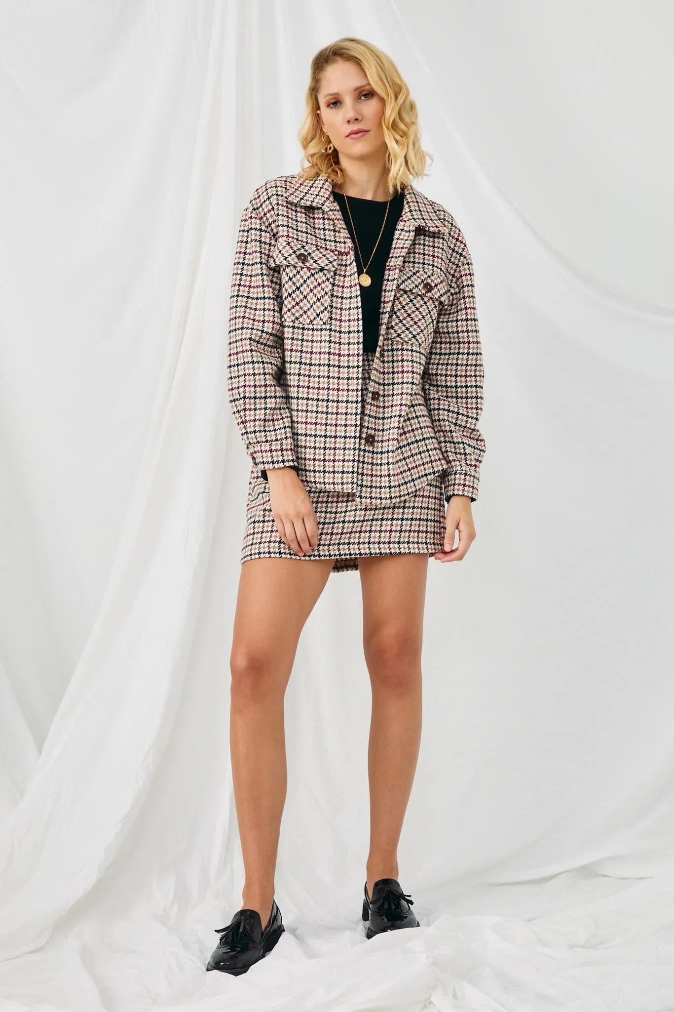 Colored Houndstooth Overshirt Jacket