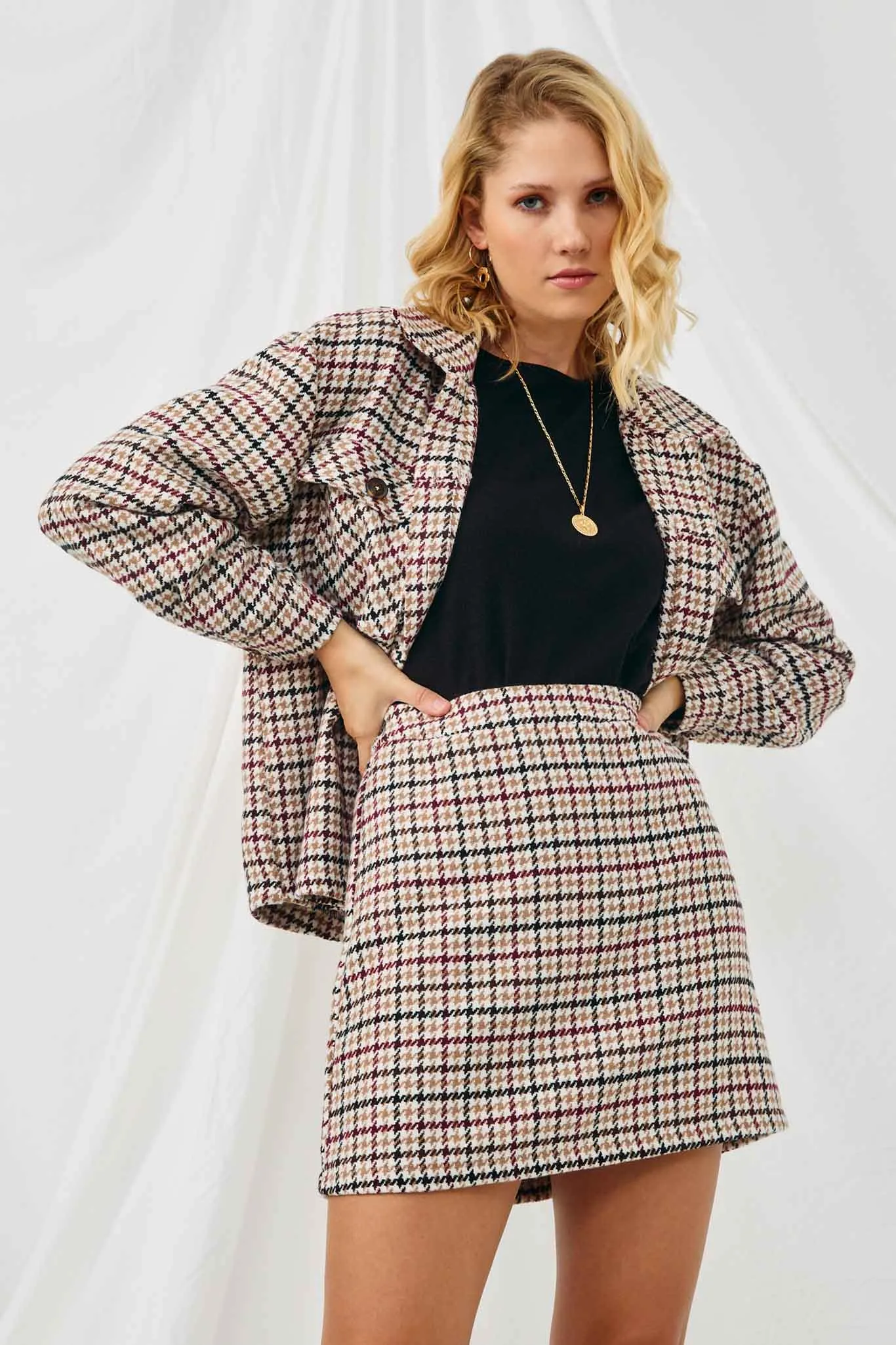 Colored Houndstooth Overshirt Jacket