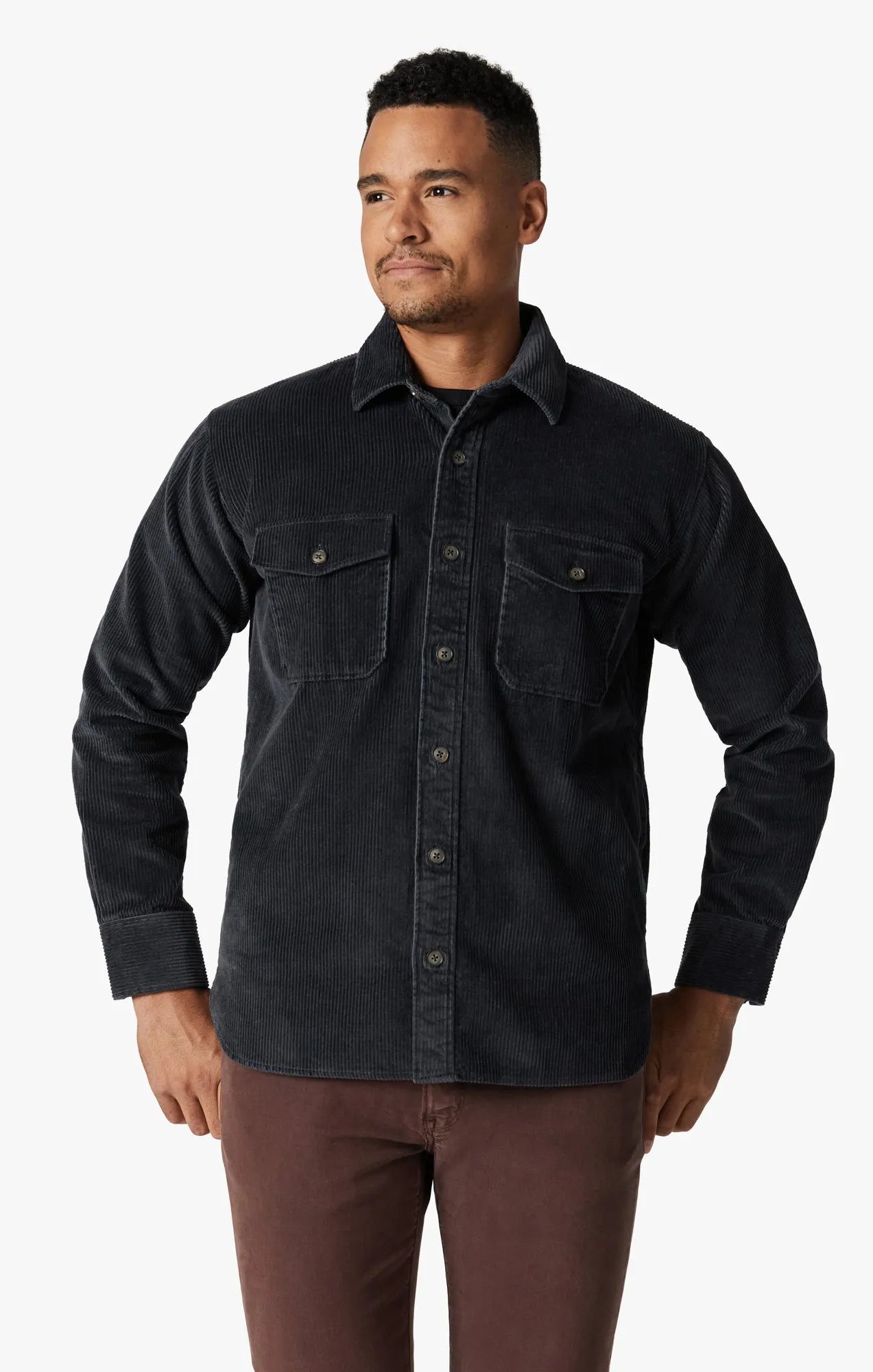 Corduroy Overshirt In Charcoal