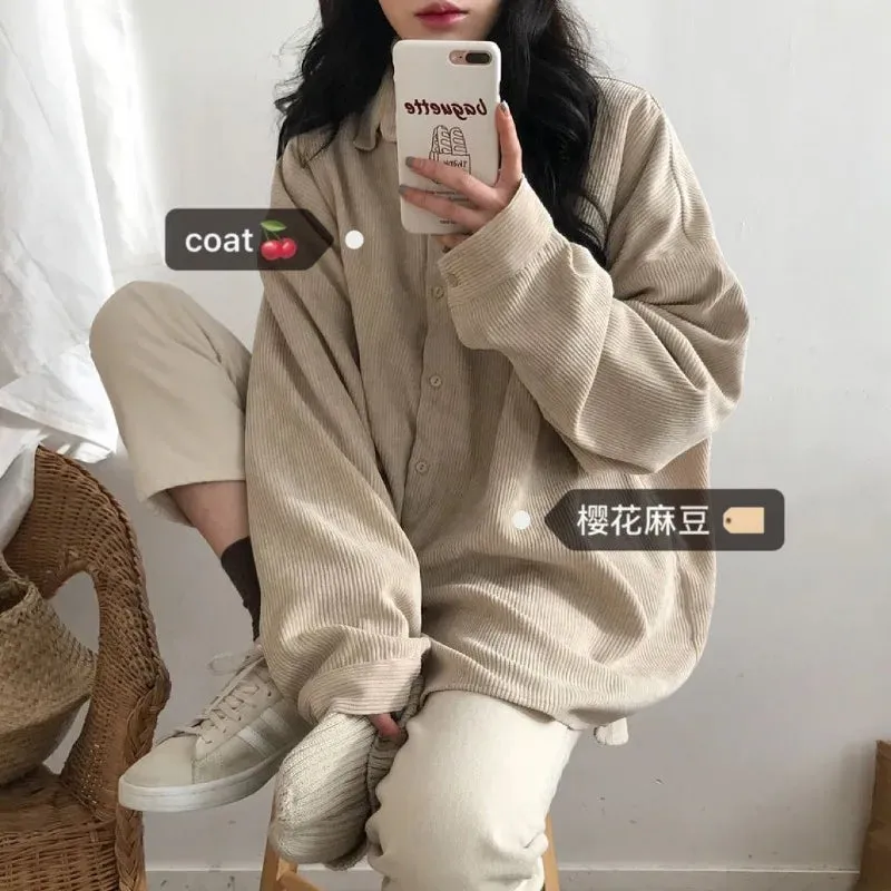 Corduroy Shirt Women's Long Sleeve Top Women's Outerwear Women's Autumn Coat Korean Fashion Brand Clothing