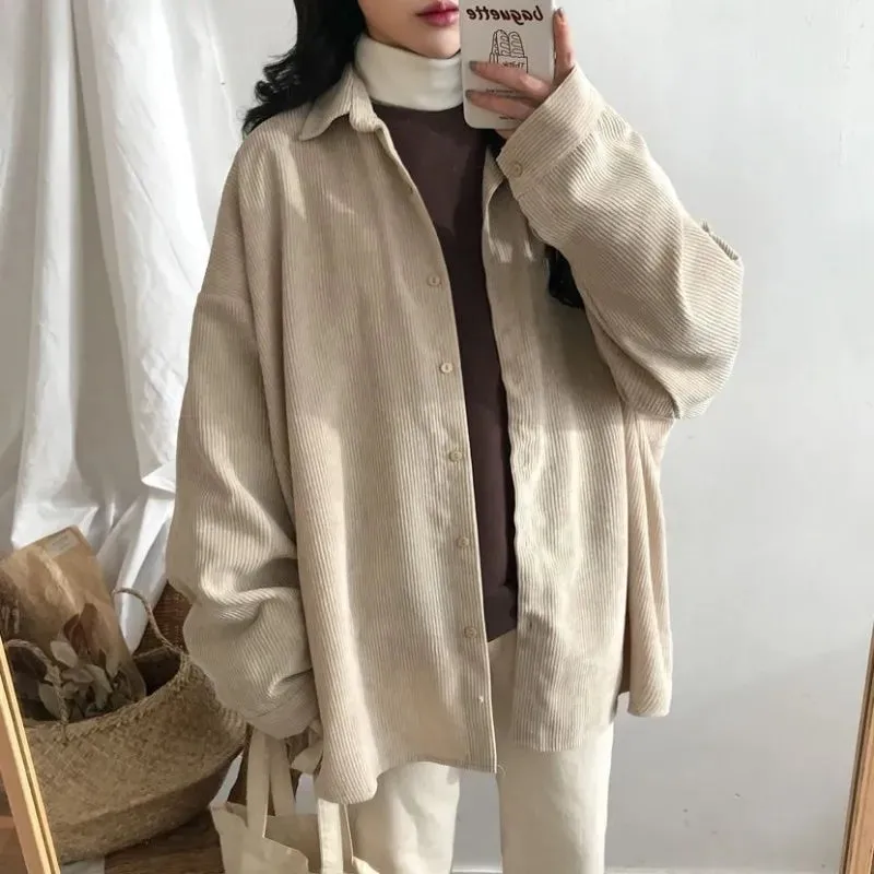 Corduroy Shirt Women's Long Sleeve Top Women's Outerwear Women's Autumn Coat Korean Fashion Brand Clothing