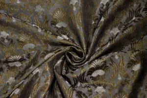 Crushed Metallic Damask Brocade - Antique Brass / Gray